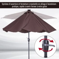 Outsunny Parasols Parasol Lumineux LED Octogonal Inclinable Chocolat -Tapis extérieur Soldes parasol lumineux led octogonal inclinable chocolat 5