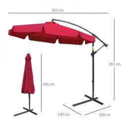 Outsunny Parasols Parasol Octogonal Inclinable Manivelle Acier époxy Polyester Rouge -Tapis extérieur Soldes parasol octogonal inclinable manivelle acier epoxy polyester rouge 2