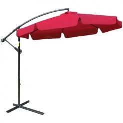 Outsunny Parasols Parasol Octogonal Inclinable Manivelle Acier époxy Polyester Rouge