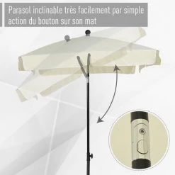 Outsunny Parasols Parasol Rectangulaire Inclinable Beige Clair -Tapis extérieur Soldes parasol rectangulaire inclinable beige clair 3