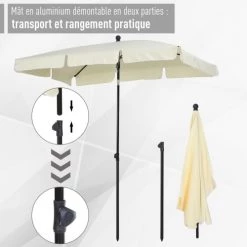 Outsunny Parasols Parasol Rectangulaire Inclinable Beige Clair -Tapis extérieur Soldes parasol rectangulaire inclinable beige clair 4
