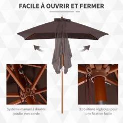 Outsunny Parasols Parasol Rectangulaire Inclinable Chocolat -Tapis extérieur Soldes parasol rectangulaire inclinable chocolat 4