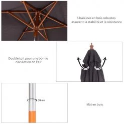 Outsunny Parasols Parasol Rectangulaire Inclinable Gris Foncé -Tapis extérieur Soldes parasol rectangulaire inclinable gris fonce 4