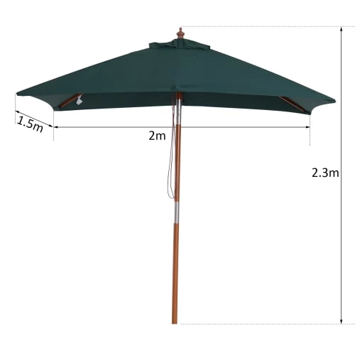 Outsunny Parasols Parasol Rectangulaire Inclinable Vert 5 Outsunny Parasols Parasol Rectangulaire Inclinable Vert – Image 3