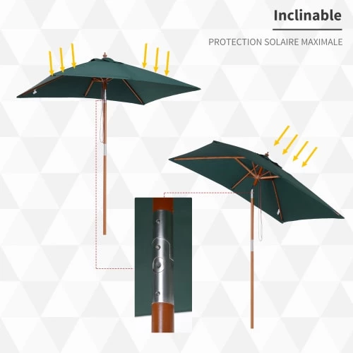 Outsunny Parasols Parasol Rectangulaire Inclinable Vert 6 Outsunny Parasols Parasol Rectangulaire Inclinable Vert – Image 4
