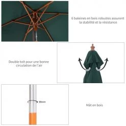 Outsunny Parasols Parasol Rectangulaire Inclinable Vert 12 Outsunny Parasols Parasol Rectangulaire Inclinable Vert -Tapis extérieur Soldes parasol rectangulaire inclinable vert 4