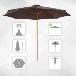 Outsunny Parasols Parasol Rond Grande Taille Chocolat -Tapis extérieur Soldes parasol rond grande taille chocolat 3