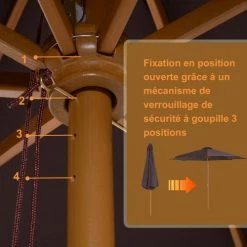 Outsunny Parasols Parasol Rond Grande Taille Chocolat -Tapis extérieur Soldes parasol rond grande taille chocolat 5