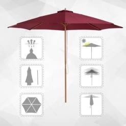 Outsunny Parasols Parasol Rond Grande Taille Rouge -Tapis extérieur Soldes parasol rond grande taille rouge 3
