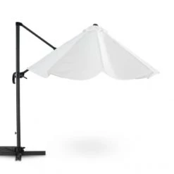 Kerama Parasols Parasol Suspendu Structure Anthracite Et Tissu Blanc 3m De Diamètre -Tapis extérieur Soldes parasol suspendu structure anthracite et tissu blanc 3m de diametre 2