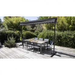 Oviala Parasols Store Double Gris Pente Motorisé Avec Coffre 3x4m -Tapis extérieur Soldes store double gris pente motorise avec coffre 3x4m 3