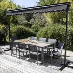 Oviala Parasols Store Double Gris Pente Motorisé Avec Coffre 3x4m -Tapis extérieur Soldes store double gris pente motorise avec coffre 3x4m 5