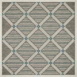 Nazar Tapis Extérieur Tapis Carré Extérieur Motif Losange Anthracite Et Bleu - 200x200