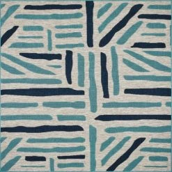 Nazar Tapis Extérieur Tapis Carré Extérieur Rayé Bleu Et Gris - 200X200