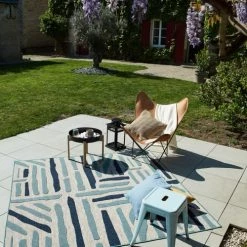 Nazar Tapis Extérieur Tapis Carré Extérieur Rayé Bleu Et Gris - 200X200 -Tapis extérieur Soldes tapis carre exterieur raye bleu et gris 200x200 3