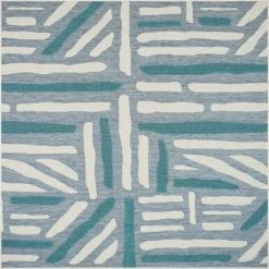 Nazar Tapis Extérieur Tapis Carré Extérieur Rayé Bleu Et Turquoise - 200X200