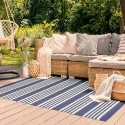 The Deco Factory Tapis Extérieur Tapis D'extérieur à Rayures Bleu 120x180 -Tapis extérieur Soldes tapis d exterieur a rayures bleu 120x180 5