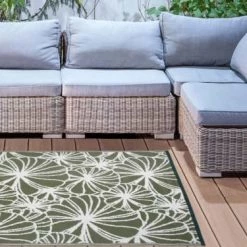 Esschert Design Tapis Extérieur Tapis D'extérieur Motif Floral Vert/blanc Réversible - 241 X 151 Cm -Tapis extérieur Soldes tapis d exterieur motif floral vert blanc reversible 241 x 151 cm 2