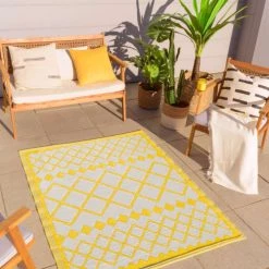 Nazar Tapis Extérieur Motif Géométrique Jaune 150x220 -Tapis extérieur Soldes tapis exterieur motif geometrique jaune 150x220 4