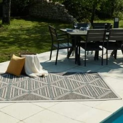 Nazar Tapis Extérieur Motif Losange Anthracite Et Bleu - 200x290 -Tapis extérieur Soldes tapis exterieur motif losange anthracite et bleu 200x290 3