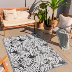 Nazar Tapis Extérieur Motif Palmier Noir 150x220 -Tapis extérieur Soldes tapis exterieur motif palmier noir 150x220 4