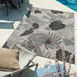 Nazar Tapis Extérieur Motif Tropical Gris Et Anthracite - 200X290 -Tapis extérieur Soldes tapis exterieur motif tropical gris et anthracite 200x290 3