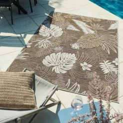Nazar Tapis Extérieur Motif Tropical Marron Et Crème - 160x230 -Tapis extérieur Soldes tapis exterieur motif tropical marron et creme 160x230 2
