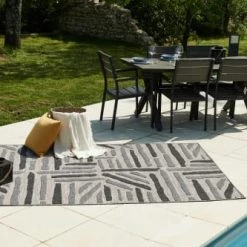 Nazar Tapis Extérieur Rayé Anthracite Et Gris - 160x230 -Tapis extérieur Soldes tapis exterieur raye anthracite et gris 160x230 3