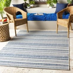 Surya Tapis Extérieur Rayé , Bleu Et Blanc - 160x231cm -Tapis extérieur Soldes tapis exterieur raye bleu et blanc 160x231cm 1