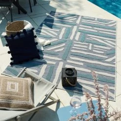 Nazar Tapis Extérieur Rayé Bleu Et Turquoise - 120x160 -Tapis extérieur Soldes tapis exterieur raye bleu et turquoise 120x160 3