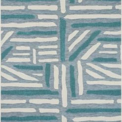 Nazar Tapis Extérieur Rayé Bleu Et Turquoise - 160x230