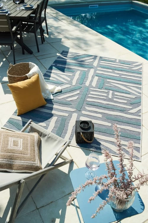 Nazar Tapis Extérieur Rayé Bleu Et Turquoise - 160x230 4 Nazar Tapis Extérieur Rayé Bleu Et Turquoise - 160x230 – Image 2