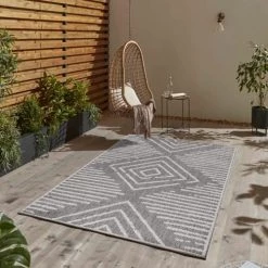 STUDIO DECO Tapis Extérieur Tissé Plat Gris Et Greige 200x290cm -Tapis extérieur Soldes tapis exterieur tisse plat gris et greige 200x290cm 1