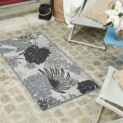 Nazar Tapis Extérieur Tapis Petit Extérieur Motif Tropical Gris - 70x140 -Tapis extérieur Soldes tapis petit exterieur motif tropical gris 70x140 3