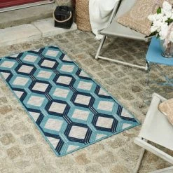 Nazar Tapis Extérieur Tapis Petite Taille Extérieur Motif Géométrique Bleu - 70x140 -Tapis extérieur Soldes tapis petite taille exterieur motif geometrique bleu 70x140 3