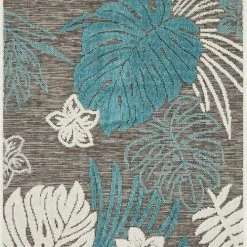 Nazar Tapis Extérieur Tapis Petite Taille Extérieur Motif Tropical Gris Et Bleu - 70x140