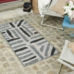 Nazar Tapis Extérieur Tapis Petite Taille Extérieur Rayé Anthracite Et Gris - 70x140 -Tapis extérieur Soldes tapis petite taille exterieur raye anthracite et gris 70x140 3