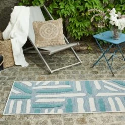 Nazar Tapis Extérieur Tapis Petite Taille Extérieur Rayé Bleu Et Turquoise - 70x140 -Tapis extérieur Soldes tapis petite taille exterieur raye bleu et turquoise 70x140 3