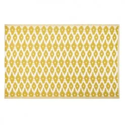 Maisons Du Monde Tapis Extérieur Tapis Réversible En Polypropylène Jaune Motifs Graphiques Blancs 180x270, OEKO-TEX®