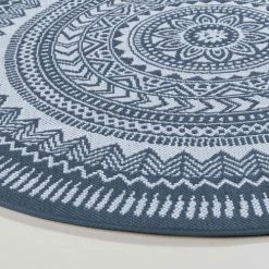 Oviala Tapis Extérieur Tapis Rond Polypropylène Bleu 120cm -Tapis extérieur Soldes tapis rond polypropylene bleu 120cm 4