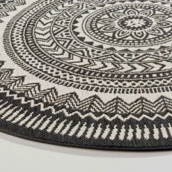 Oviala Tapis Extérieur Tapis Rond Polypropylène Noir 120cm -Tapis extérieur Soldes tapis rond polypropylene noir 120cm 2