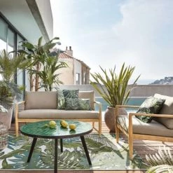 Maisons Du Monde Tapis Extérieur Tapis Vert Et écru Imprimé Tropical 140x200, OEKO-TEX® -Tapis extérieur Soldes tapis vert et ecru imprime tropical 140x200 oeko tex 1000 15 27 188545 2