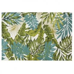 Tapis extérieur Soldes 39 Maisons Du Monde Tapis Extérieur Tapis Vert Et écru Imprimé Tropical 206x290, OEKO-TEX®