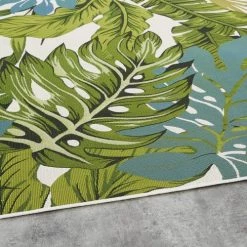 Tapis extérieur Soldes -Tapis extérieur Soldes tapis vert et ecru imprime tropical 206x290 oeko tex 1000 11 21 211950 2